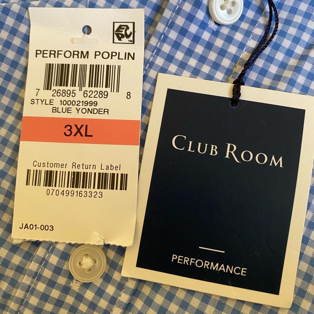 NWT Club Room Performance Button Down Shirt Men's Sz 3XL Blue White Check Preppy - Picture 15 of 16